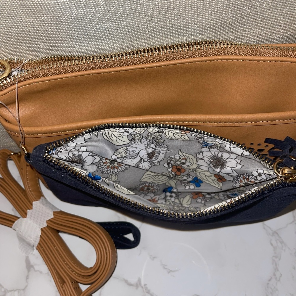 NWT Mark & Hall two piece crossbody blue and tan - Picture 4 of 4